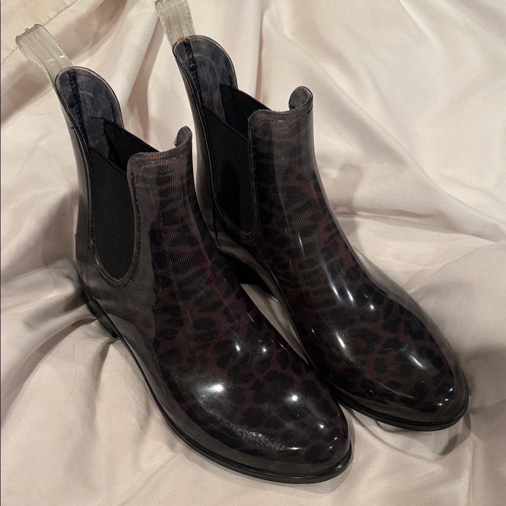 Sam Edelman Black Leopard Print Rain Boots